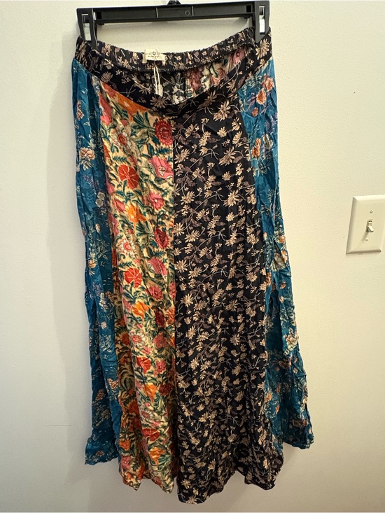 NATURAL LIFE Dresses & Skirts - NATURAL LIFE Patchwork Floral Maxi Skirt in Black, Teal & Multicolor